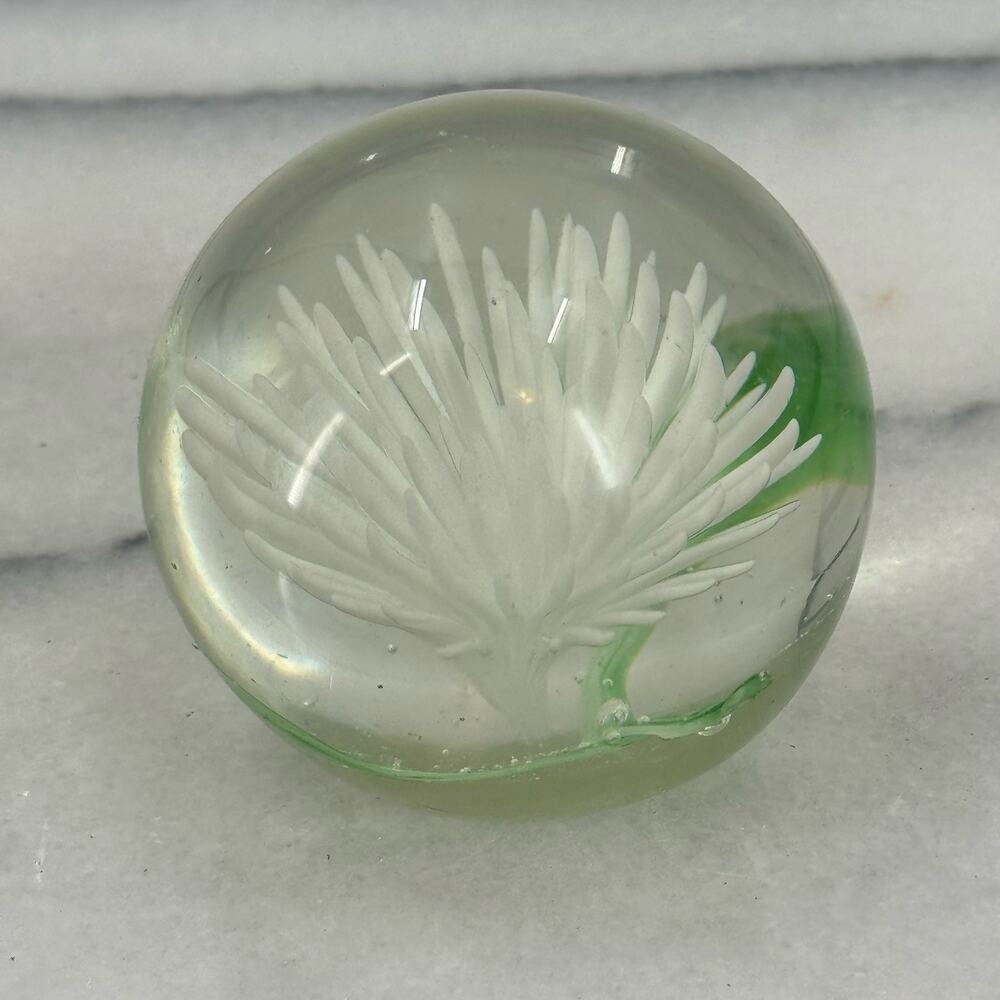White Chrysanthemum art glass bubble paperweight